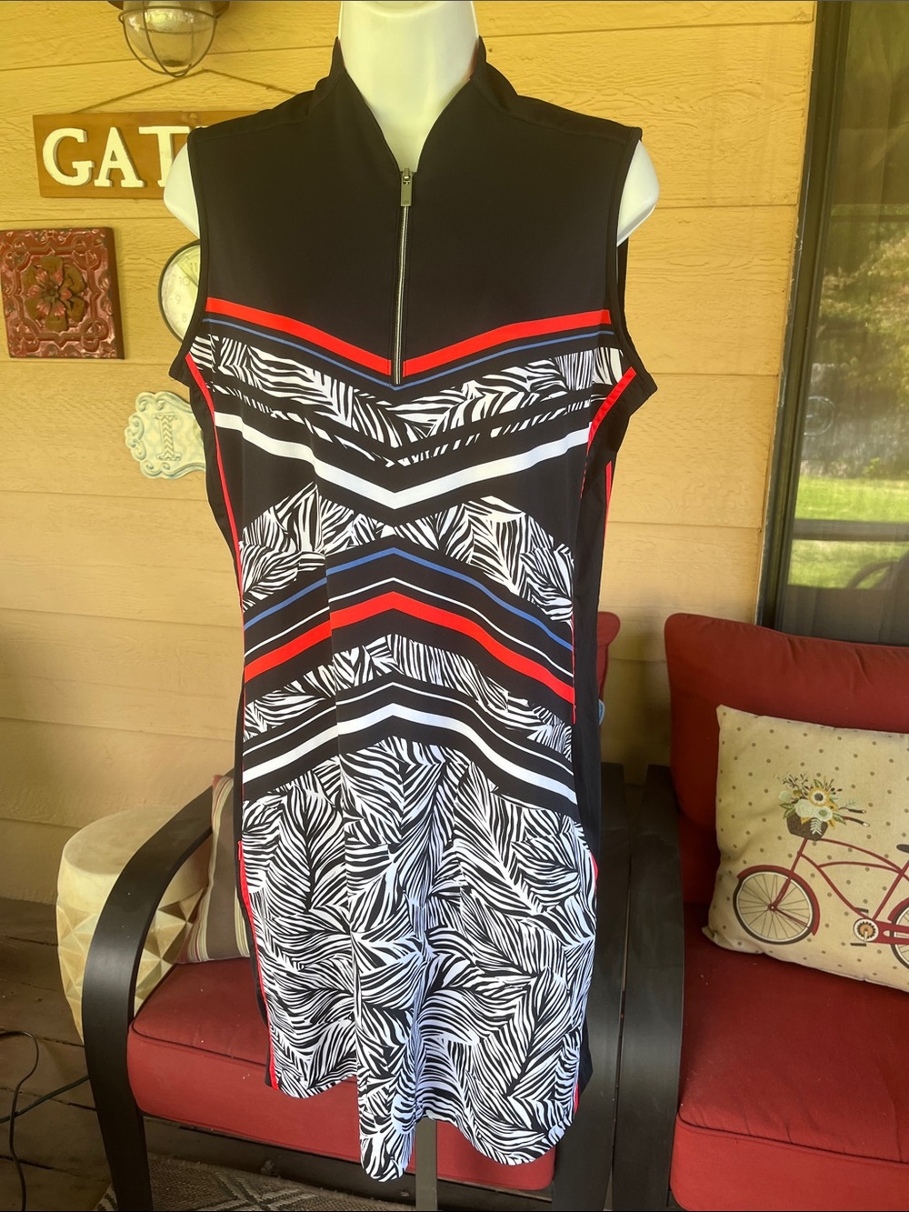 Tail Women's Black Sleeveless Golf Dress with Orangish Red & Blue Accents
